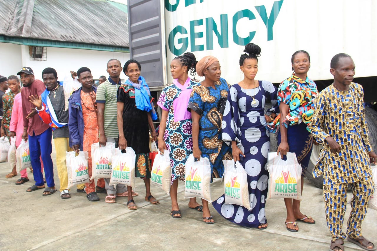 Beneficiaries gathered for an ARISE food distribution exercise